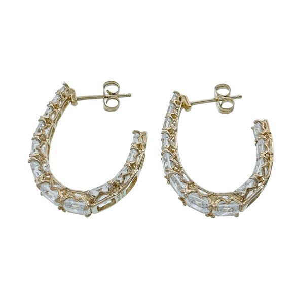 Vintage JD Sterling Silver 925 Gold Tone Cubic Zirconia Hoop Earrings - Picture 2 of 7
